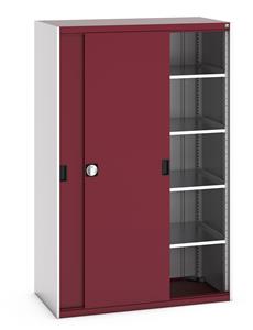 40022065.** Bott cubio cupboard with lockable sliding doors 2000mm high x 1050mm wide x 650mm deep and supplied with 2 x 160kg capacity shelves.   Ideal for areas with limited space where standard outward opening doors would not be suitable....